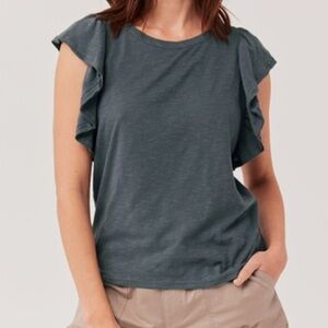 Pact Women's Slate Ruffle Sleeve Short Sleeve Tee